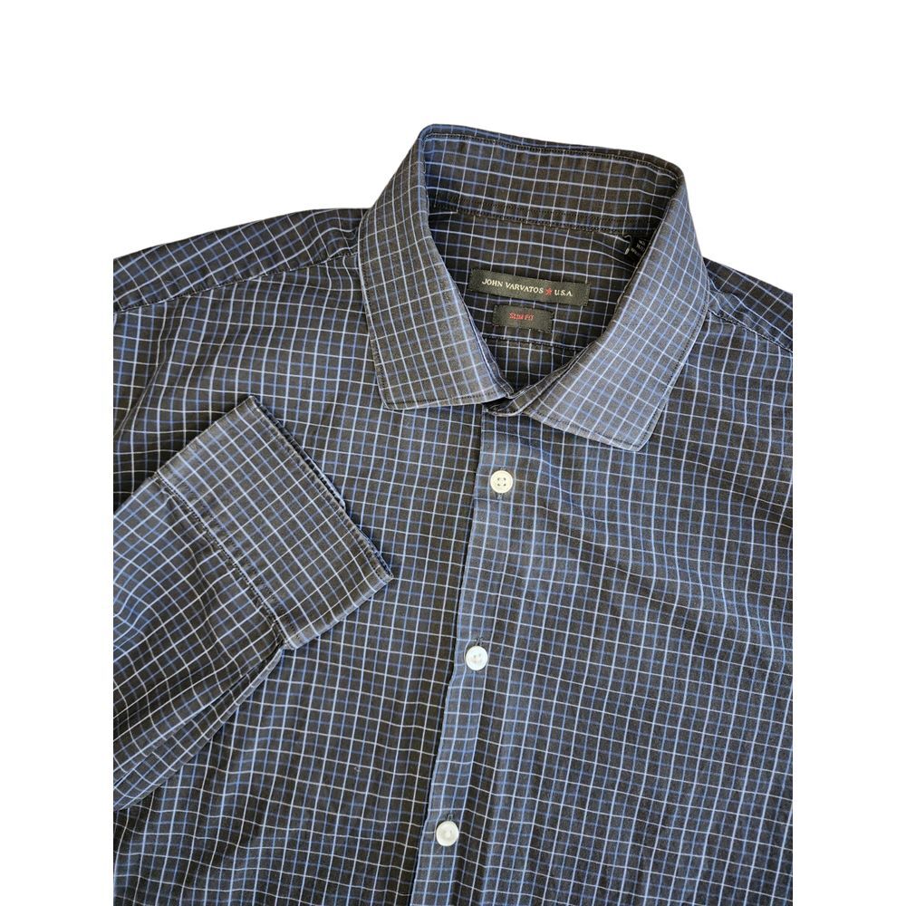 John‎ Varvatos Men's L 16.5 36/37 Slim Long Sleeve Button Up Graph paper Check